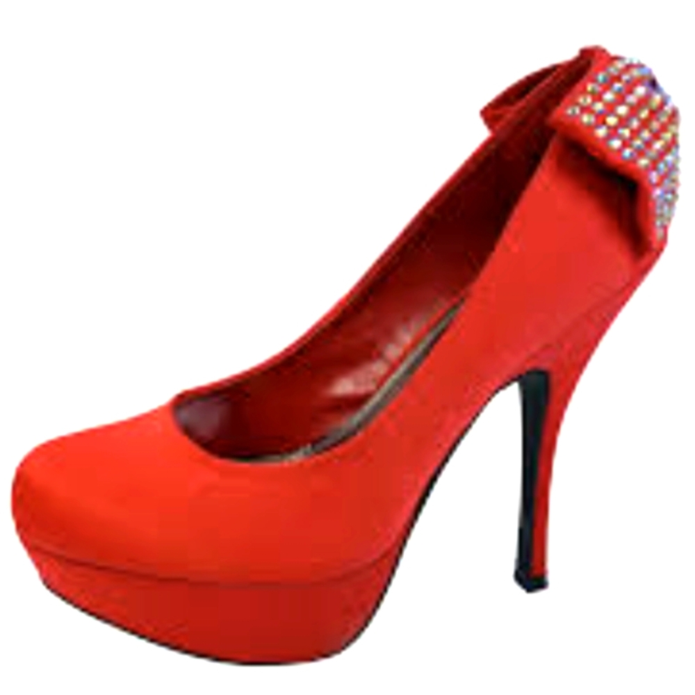 Bakers Red Satin Platform Stilettos with Bow Bling Size 9.5 - Like New